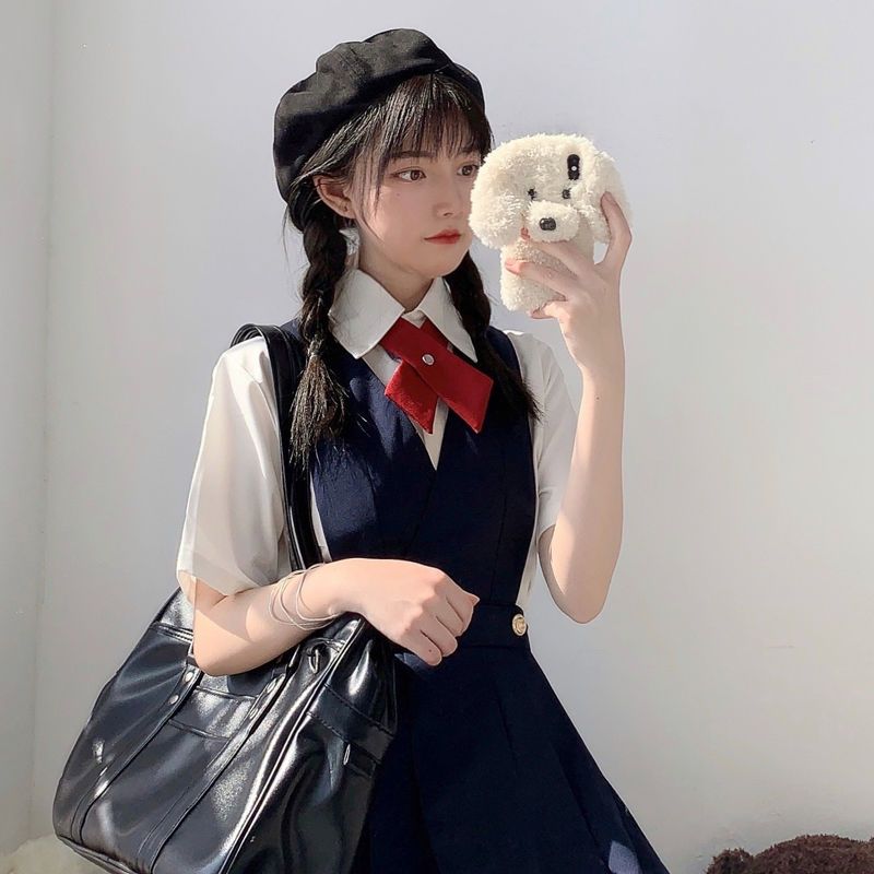 Yu Guo original basic milk skirt orthodox jk uniform vest jumpsuit student school uniform suit spring and autumn Japanese style