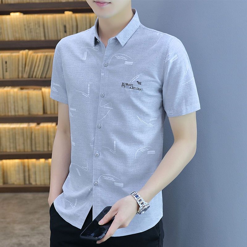 2023 summer ice silk half-sleeve men's short-sleeved shirt Korean style trendy handsome shirt business casual men's clothing