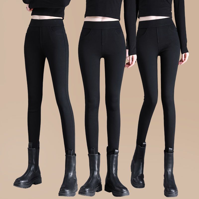 145cm small eight-point leggings women's outerwear autumn and winter plus velvet high-waisted black tight-fitting 150 small feet nine-point pants