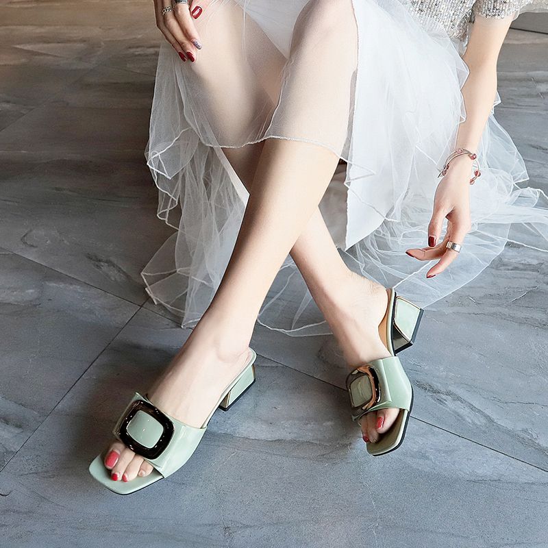 高跟鞋拖鞋女夏外穿2022新款韩版气质中跟凉拖时尚百搭粗跟一字拖
