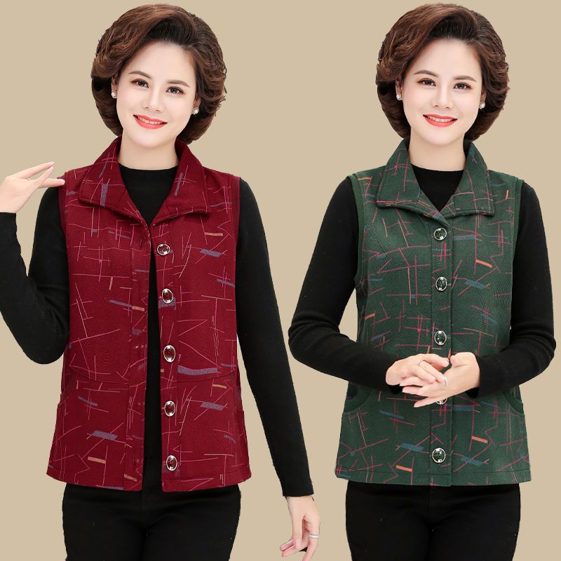 Middle-aged and elderly women's new outerwear vest lapel mother's wear pure cotton vest vest loose large size spring and autumn coat