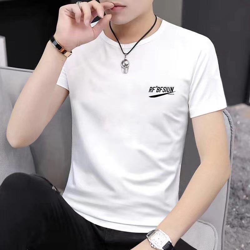 T-shirt men's short-sleeved youth male student summer Korean version of the print self-cultivation trend plus size top bottoming shirt 1/2 piece