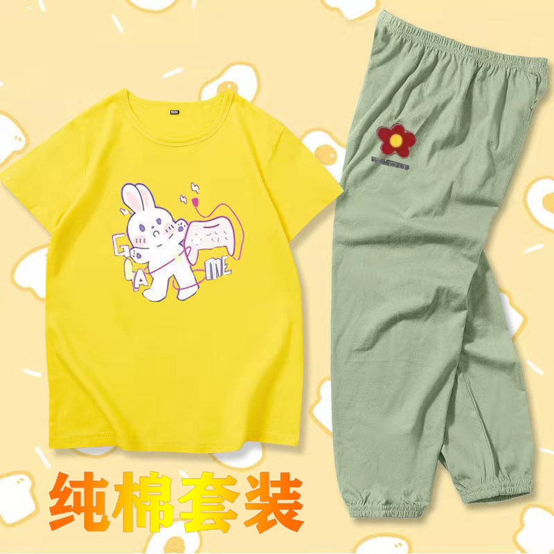 女童套裝夏季兒童長褲2023新款童裝薄款純棉防蚊褲寬鬆洋氣上衣潮