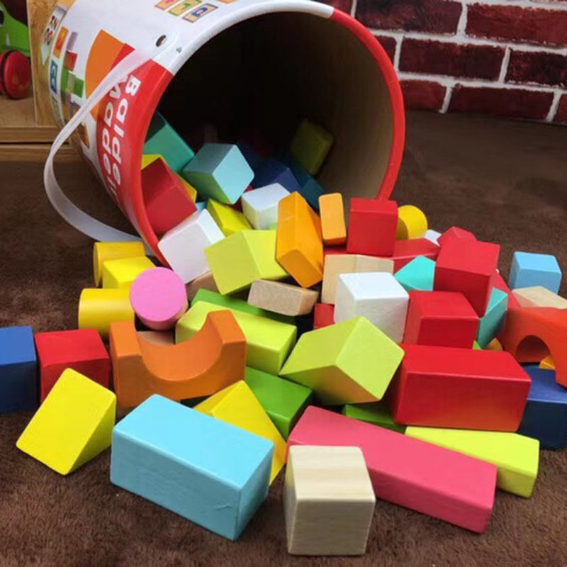 一百颗木质儿童积木拼装益智头大颗粒大号宝宝礼物城堡玩具多功能