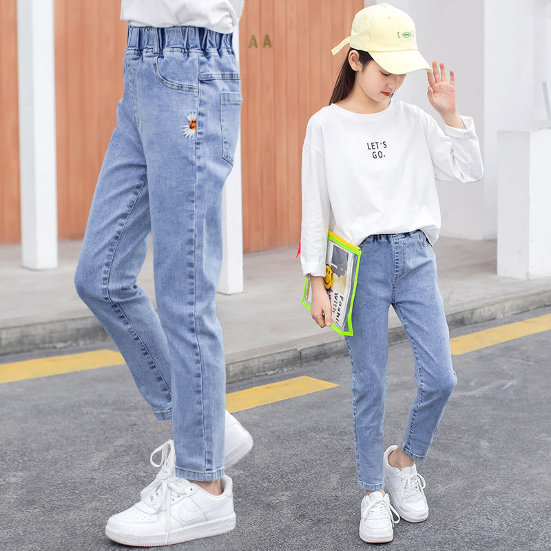 女童牛仔褲2022春秋季新款洋氣女孩小腳褲彈力瘦身褲中大童鉛筆褲