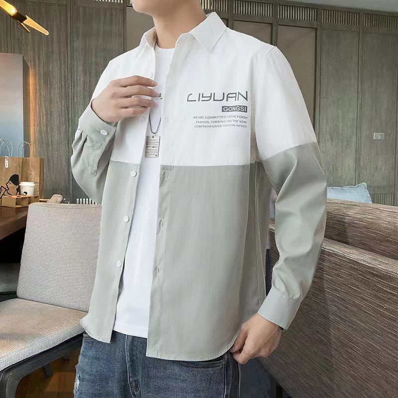 襯衫男士春季工裝外套韓版潮流春秋款長袖襯衣港風日系拼接寸衫男