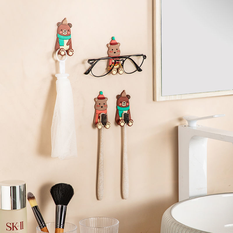 卡通牙刷架免打孔壁挂创意可爱家用儿童牙刷置物架多功能门后挂钩