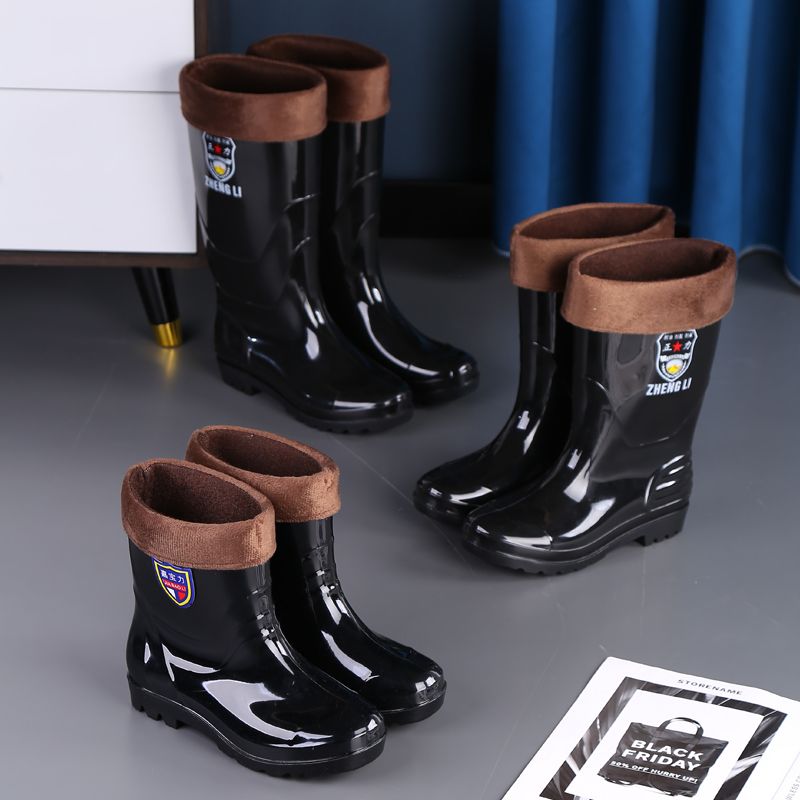 Labor insurance men's rain boots high tube short rain boots waterproof non-slip thickened velvet cover acid and alkali resistant extra high water shoes kitchen rubber boots