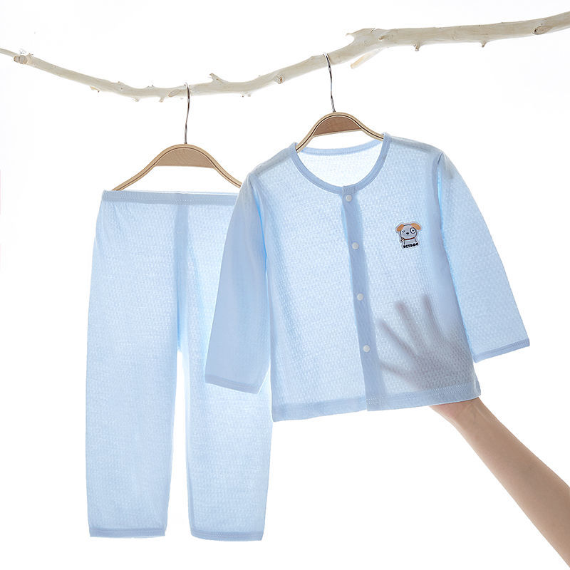 儿童家居服夏季薄款男童女童纯棉长袖空调服套装婴儿夏装宝宝睡衣