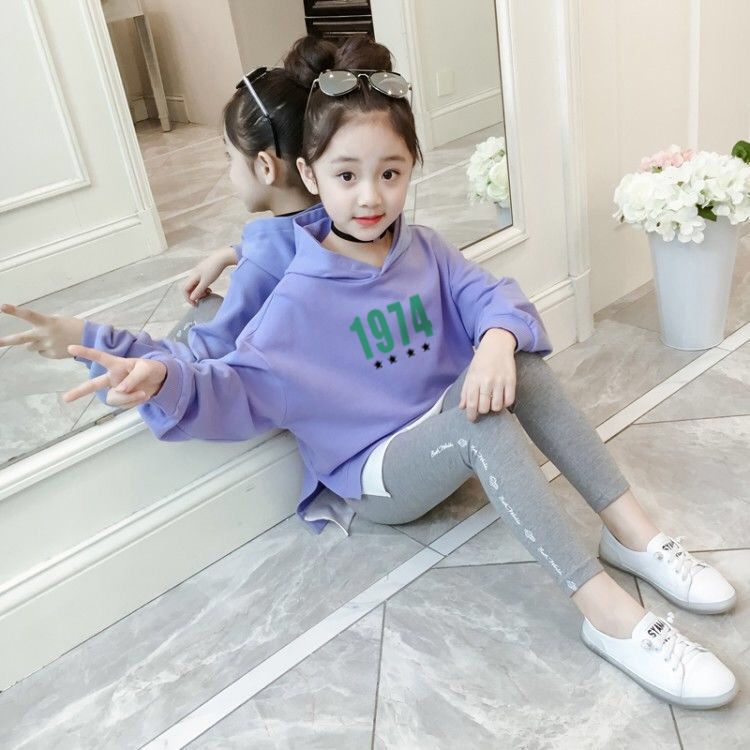 Sweater girls  new spring and autumn children's clothing foreign style long-sleeved sweater fake two pieces of medium and large children's casual clothes with cotton