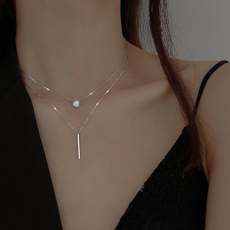 Collana a doppio strato in argento sterling resistente alla luce, catena per clavicola per donna, stile leggero e lussuoso, fascia alta per studenti_voghion.com