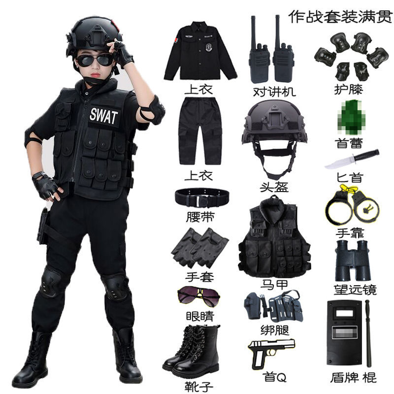 106034-儿童军衣套装男特警衣服警察服警官衣服儿童角色扮演演出服春上新-详情图