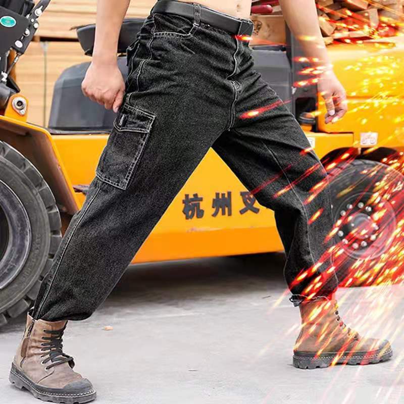 加厚牛仔工作裤男宽松直筒工装裤耐磨耐烫工人电焊工汽修劳保裤子
