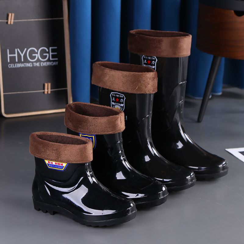 Labor insurance men's rain boots high tube short rain boots waterproof non-slip thickened velvet cover acid and alkali resistant extra high water shoes kitchen rubber boots