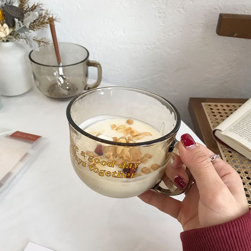 Net red ins style tawny glass female oatmeal breakfast cup with cup student large capacity water cup coffee cup