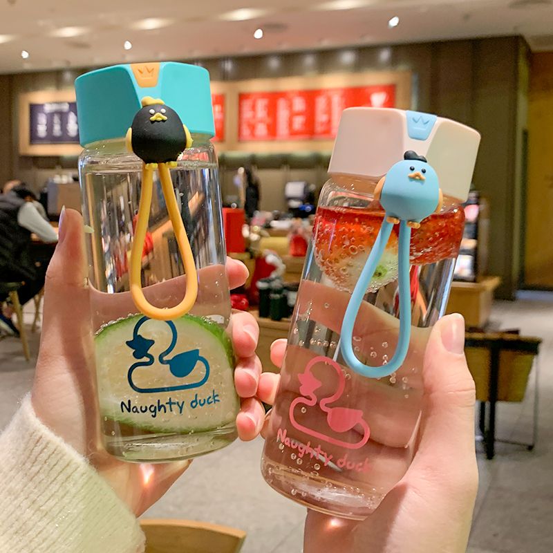 杯子女学生韩版可爱玻璃杯带盖耐高温透明水杯女高颜值情侣喝水杯