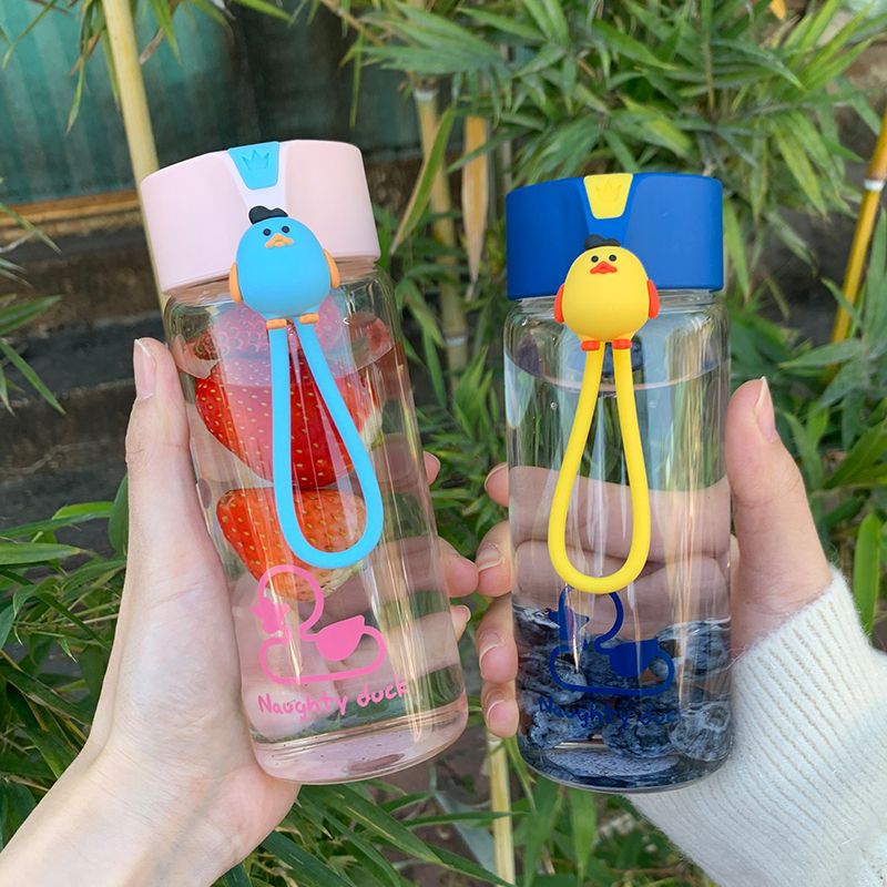 杯子女学生韩版可爱玻璃杯带盖耐高温透明水杯女高颜值情侣喝水杯