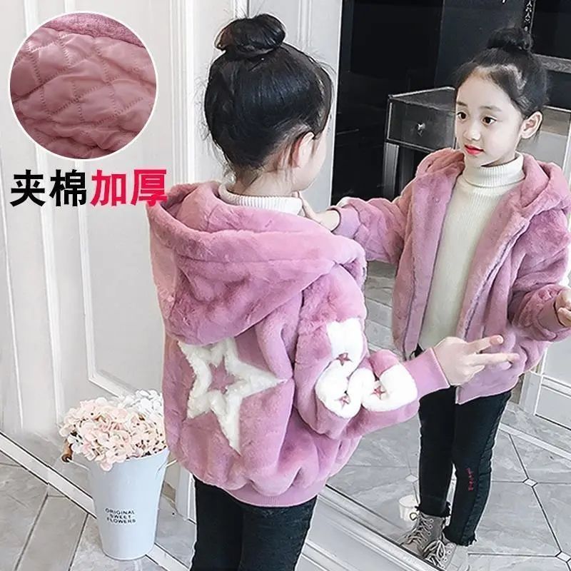 女童秋冬外套2021新款韓版加厚外套短款中大童小女孩棉襖毛毛衣潮