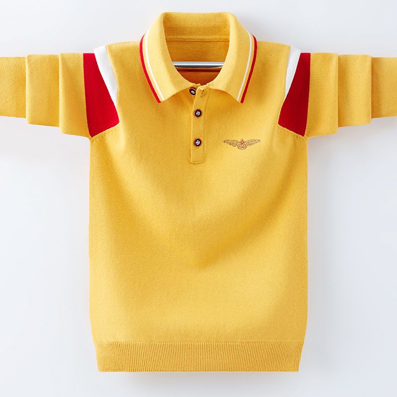 Boys T-shirt long-sleeved spring polo shirt top 2022 new handsome big boy lapel bottoming shirt for boys