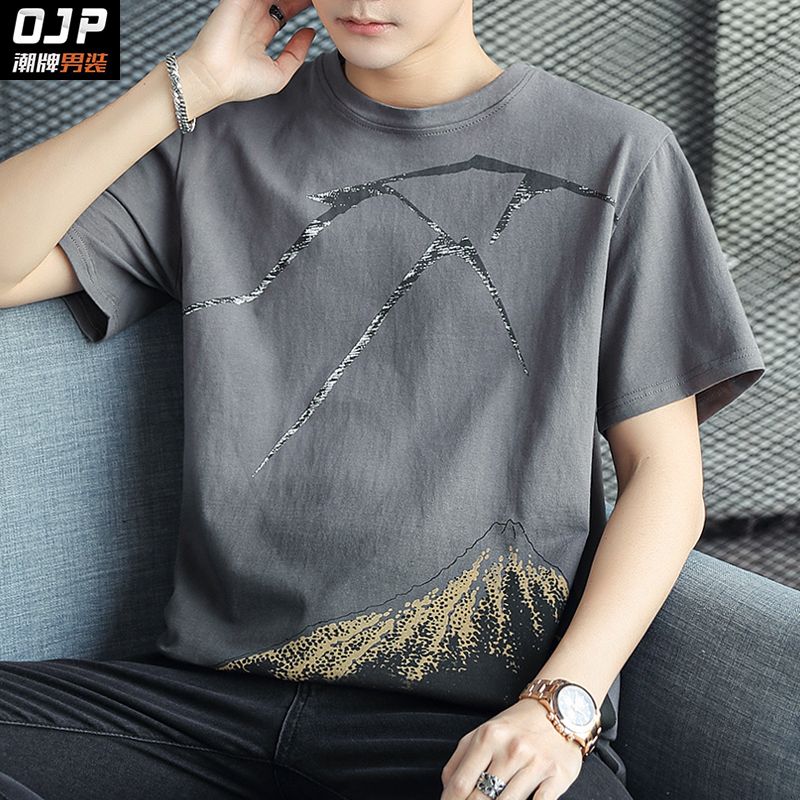 100%純棉新款短袖t恤男夏季寬鬆衣服國潮半袖打底衫體恤ins上衣男