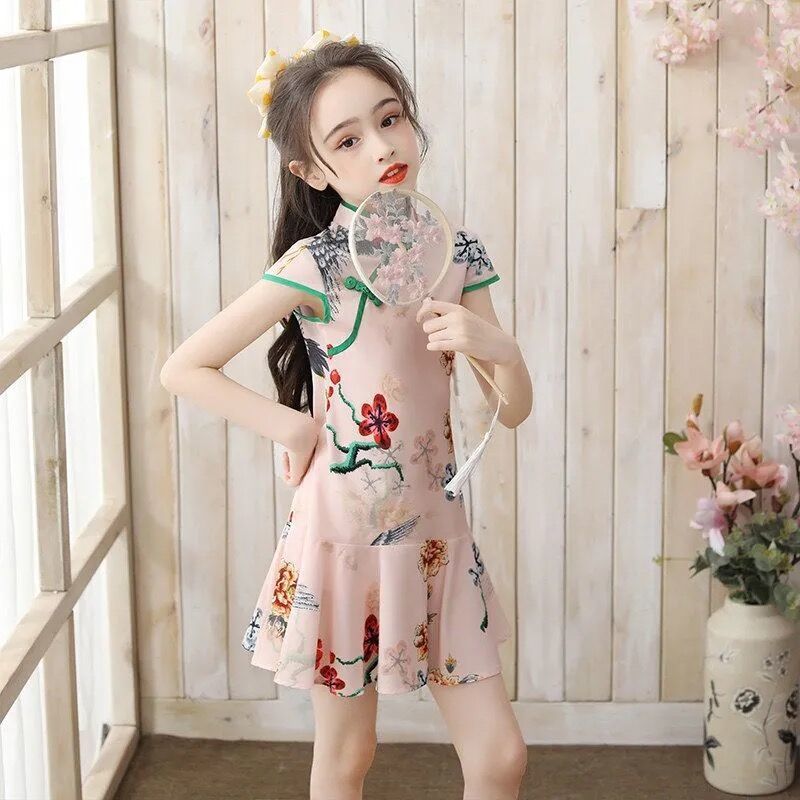 女童旗袍夏季中国风薄款儿童唐装改良中大童洋气女宝宝古装裙子