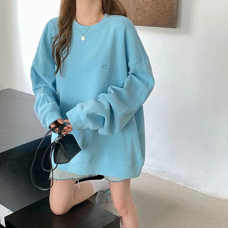 Three-needle five-thread cotton candy-colored sweatshirt women's loose Korean style spring and autumn jacket  new season thin top trend