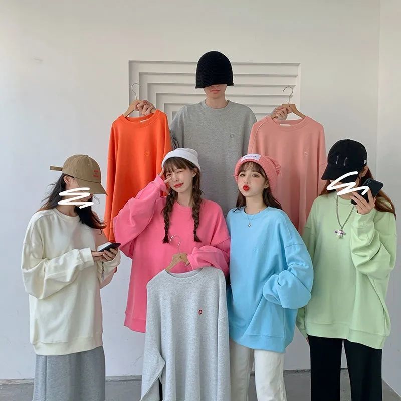 Three-needle five-thread cotton candy-colored sweatshirt women's loose Korean style spring and autumn jacket 2023 new season thin top trend