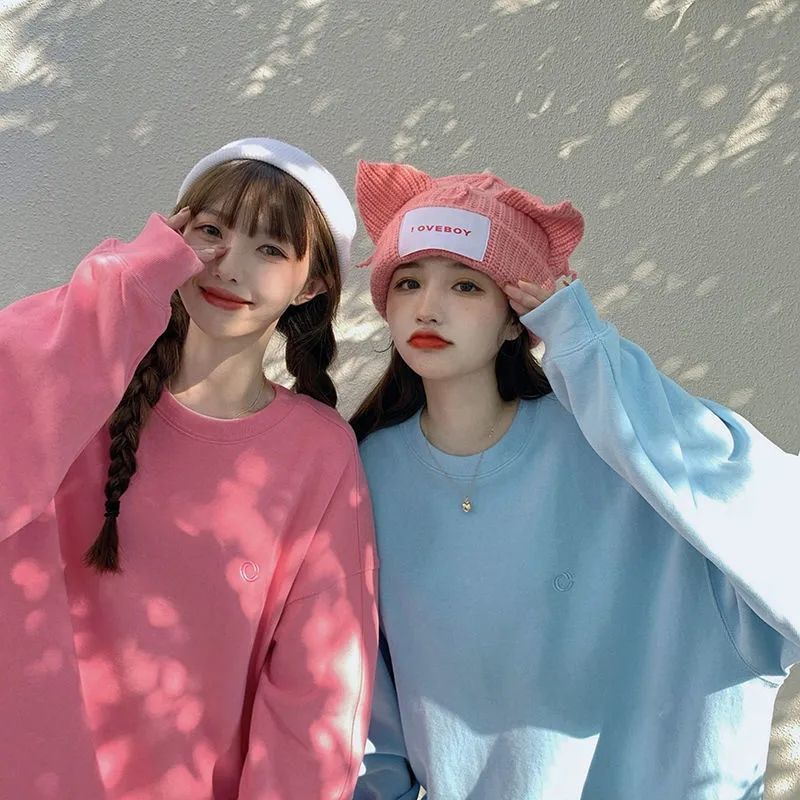 Three-needle five-thread cotton candy-colored sweatshirt women's loose Korean style spring and autumn jacket 2023 new season thin top trend