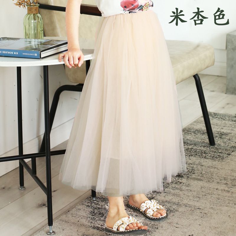 Girls Skirt Mesh Skirt Three-layer Yarn + Lining Mid-length Pleated Skirt Princess Dress Four Seasons All-match Trendy Style
