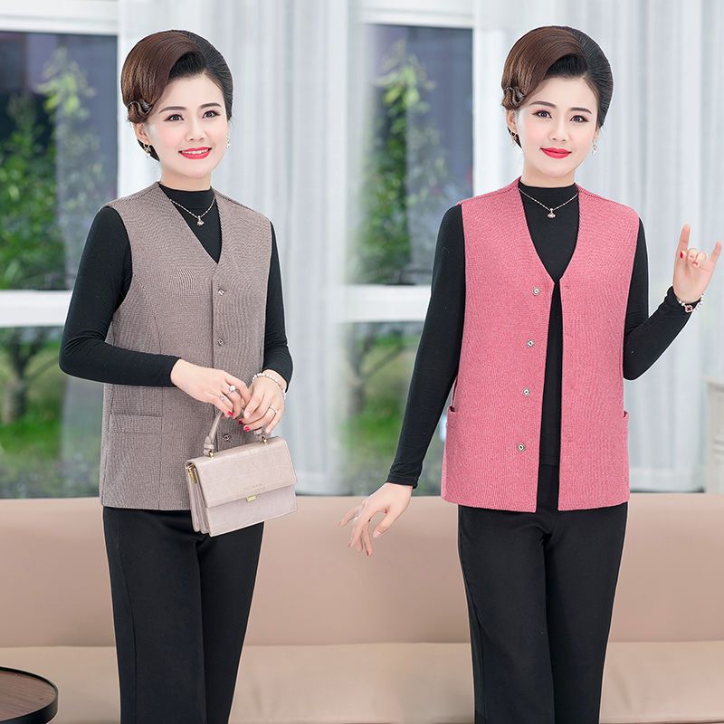 Mother's Spring Vest New Middle-aged Women's Cloth Vest Thin Section Middle-aged and Elderly Sleeveless Jacket Vest Vest