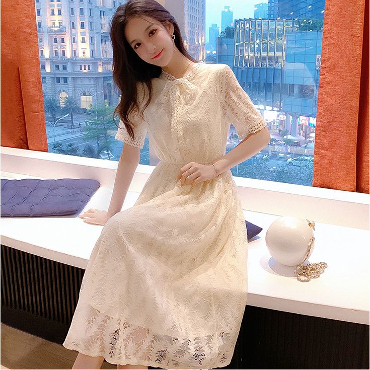 夏季蕾丝减龄淑女连衣裙2021新款法式桔梗御姐风裙子