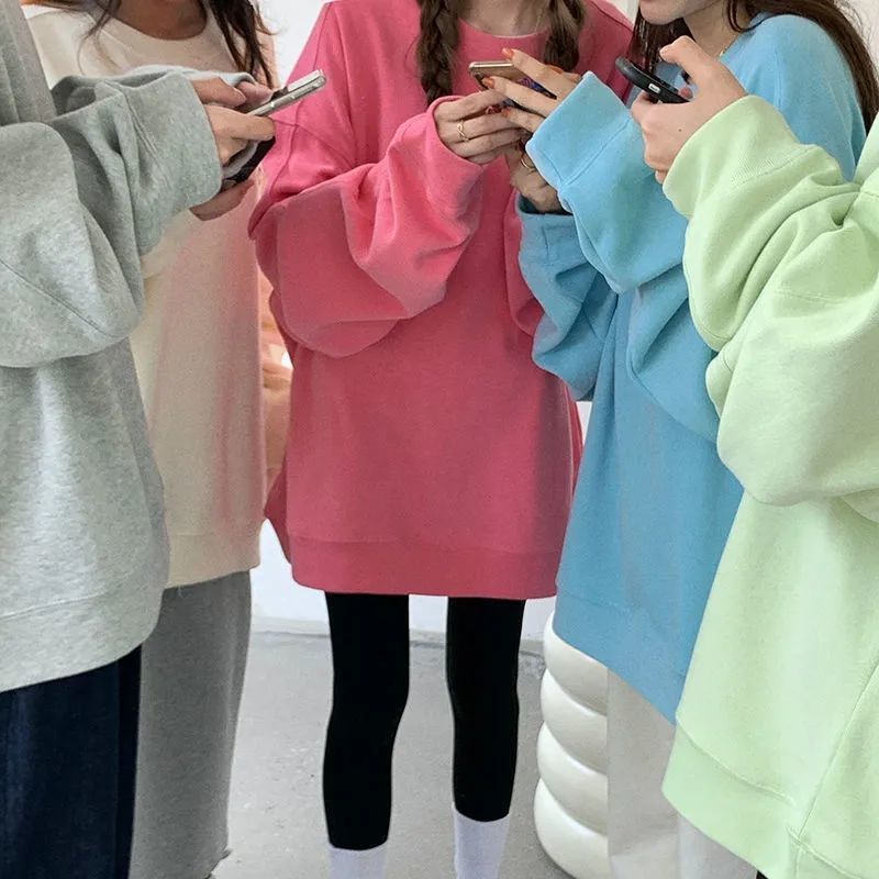 Three-needle five-thread cotton candy-colored sweatshirt women's loose Korean style spring and autumn jacket  new season thin top trend