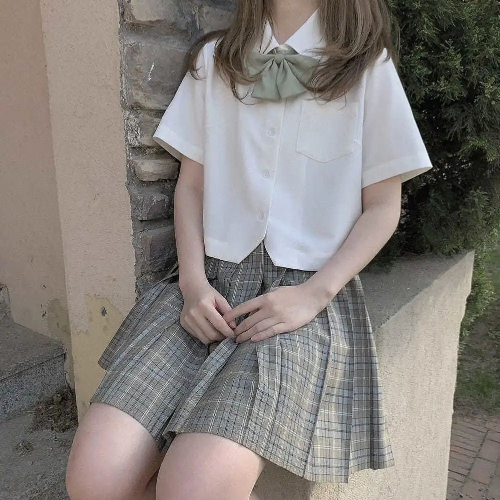 JK短款白衬衫短袖女夏季学院风校供日系少女初中学生甜美方领衬衫