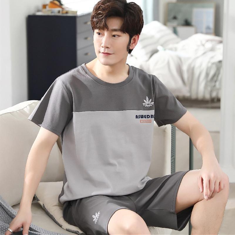 Pajamas men's summer pure cotton thin section short-sleeved shorts casual summer cotton can be worn outside men's youth home service suit