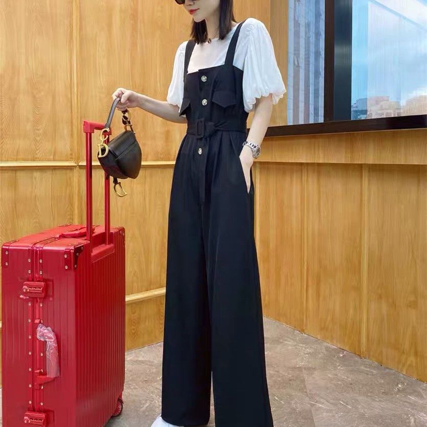 European Short Sleeve sports suit women's summer 2022 new fashion, foreign style, high and thin suspenders, casual two-piece set