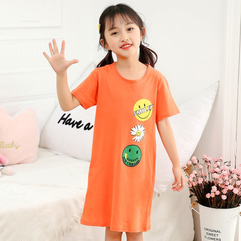Girls' nightdress pure cotton summer dress short-sleeved princess middle-aged and older children's home clothes girls children's pajamas parent-child dress thin section