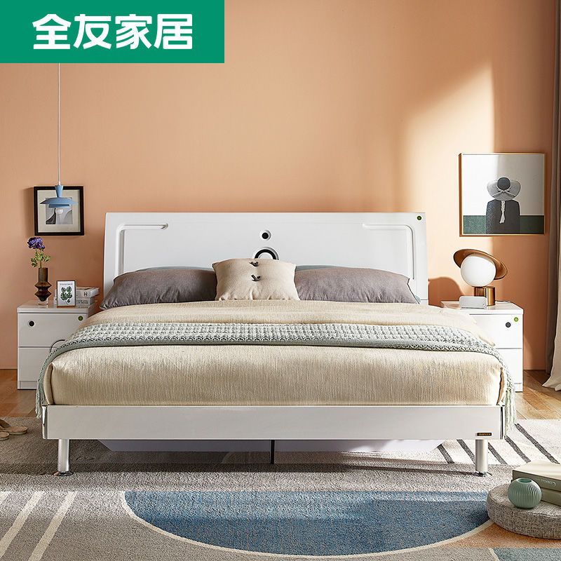 全友家居现代简约床1.5米双人床家用卧室1.8米主卧板式床106905