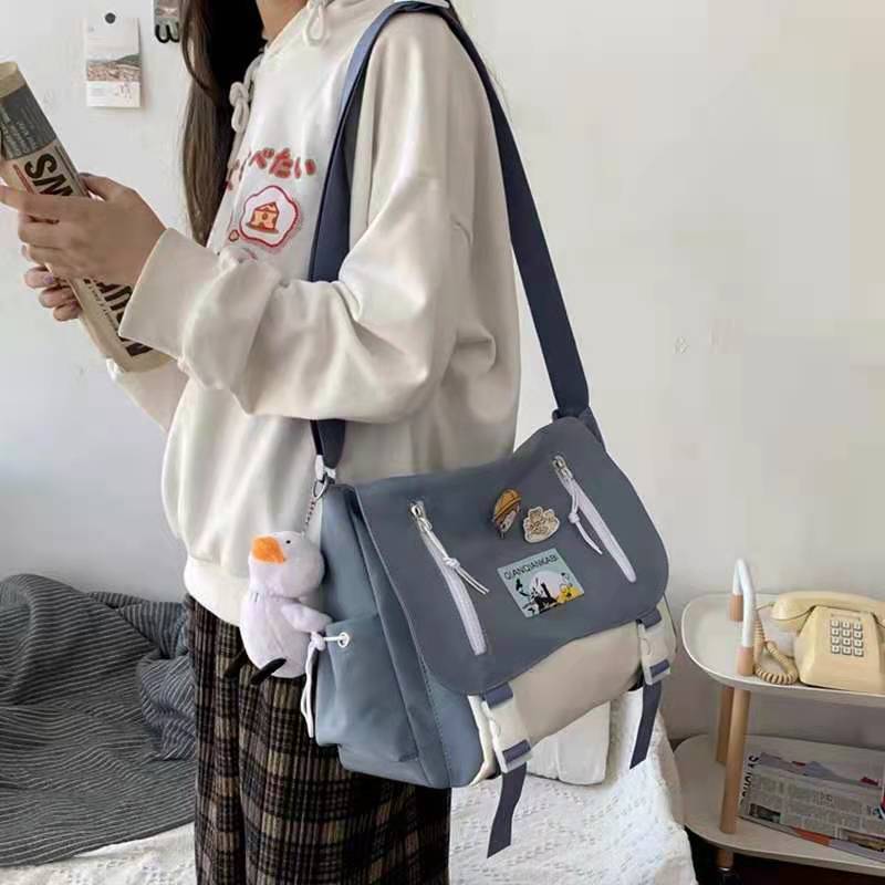 2021新款帆布包包女斜挎大容量日系韓版百搭單肩包女學生上課包