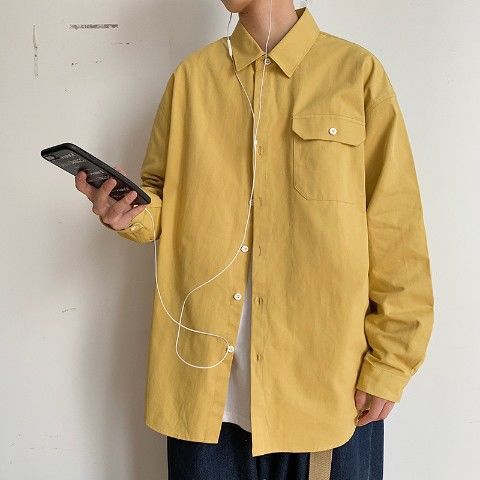 Spring and autumn shirt men's long-sleeved student Korean style trendy handsome tooling shirt Hong Kong style ruffian handsome casual all-match coat