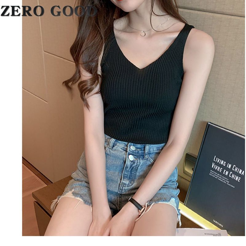 37863-新薄款吊带背心打底女西装内搭修身V领百搭针织冰丝外穿潮流上衣-详情图
