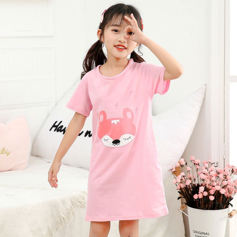 Girls' nightdress pure cotton summer dress short-sleeved princess middle-aged and older children's home clothes girls children's pajamas parent-child dress thin section