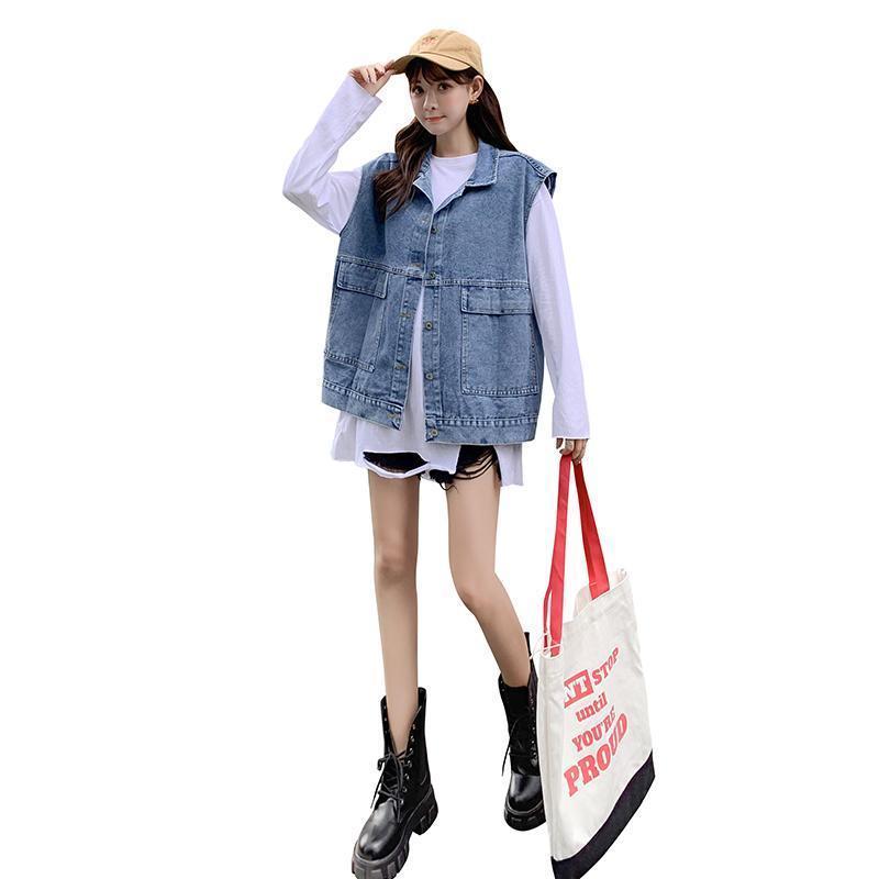 Vest women's spring clothes 2021 new all-match denim vest BF trendy loose Korean version of Harajuku style sleeveless jacket tops