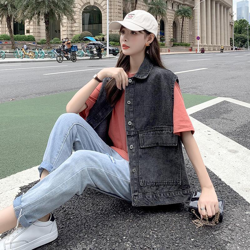Vest women's spring clothes 2021 new all-match denim vest BF trendy loose Korean version of Harajuku style sleeveless jacket tops