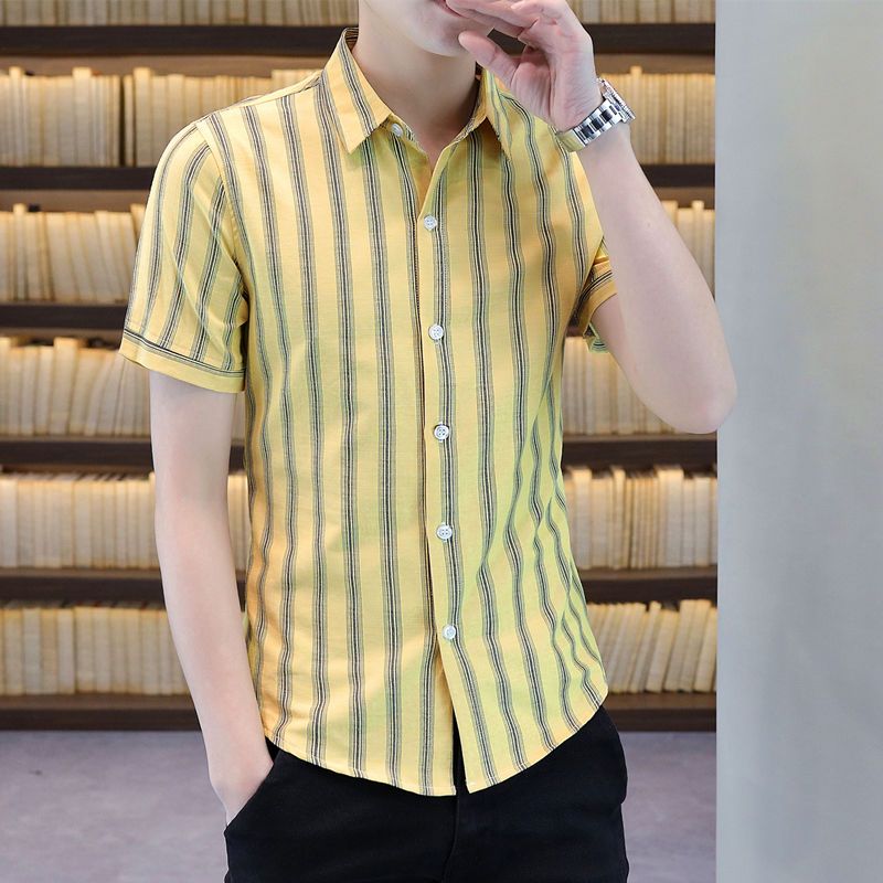 格子衬衫男短袖夏季新款韩版潮流带口袋衬衣青年职业正装休闲寸衫