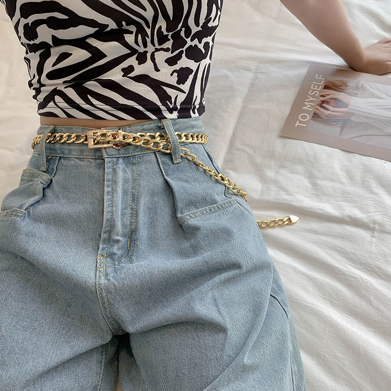 Belt female ins style Korean version simple retro hip-hop decoration student jeans accessories metal chain belt