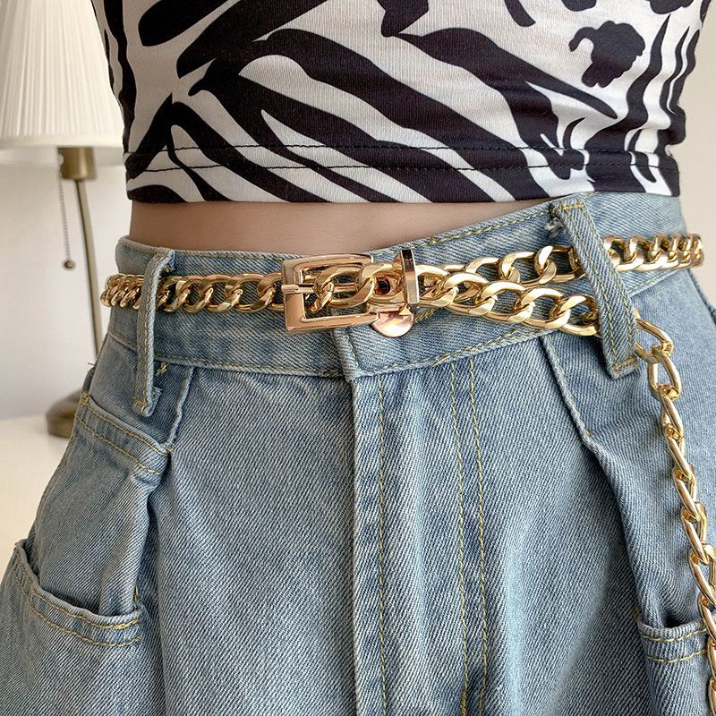 Belt female ins style Korean version simple retro hip-hop decoration student jeans accessories metal chain belt