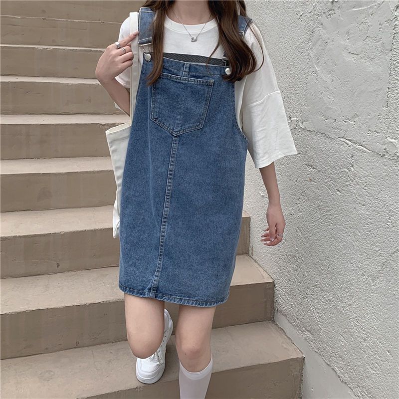 牛仔背帶裙女夏季學生小個子連衣裙新款可愛大碼胖mm吊帶短裙