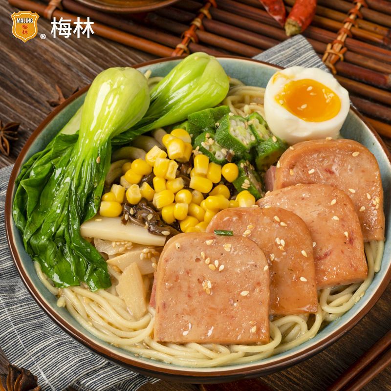 37864-中粮梅林午餐肉罐头198g*2罐装火锅螺蛳粉下饭菜熟食猪肉即食品-详情图