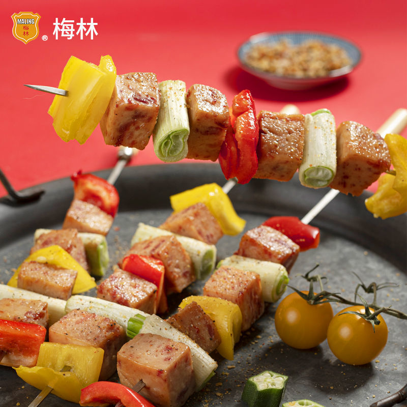 37864-中粮梅林午餐肉罐头198g*2罐装火锅螺蛳粉下饭菜熟食猪肉即食品-详情图