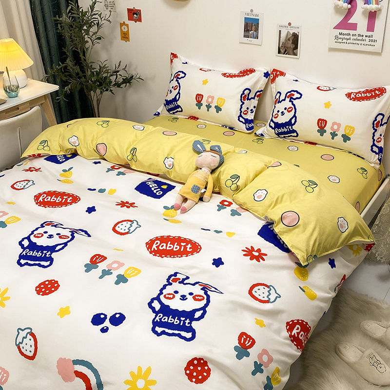 Japanese net red cartoon bed four piece quilt cover single piece quilt cover sheet student dormitory single bed three piece set